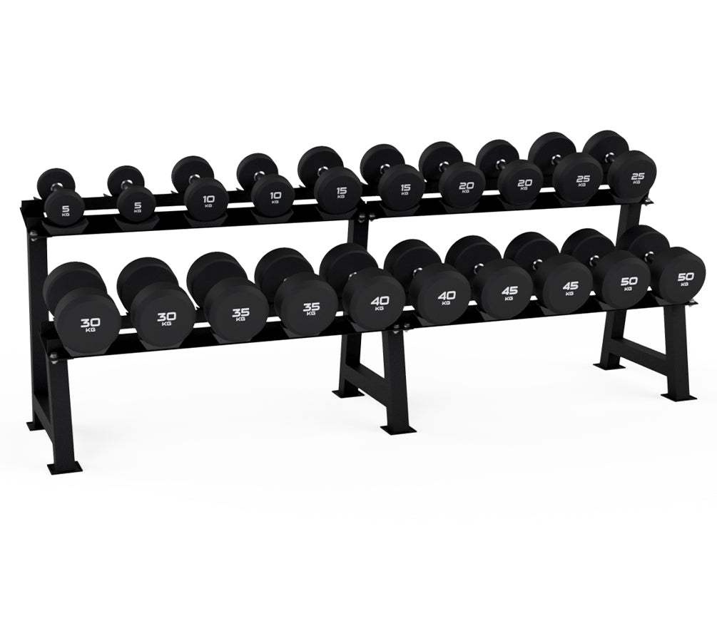 Urethane Round Dumbbells Set with 2 Tier Dumbbell Storage Racks
