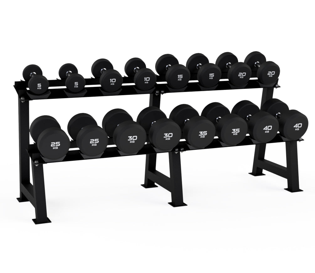 Urethane Round Dumbbells Set with 2 Tier Dumbbell Storage Racks