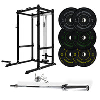 J-3 Series Power Rack with Cable System, Weight Plate, Barbell and Bench Set
