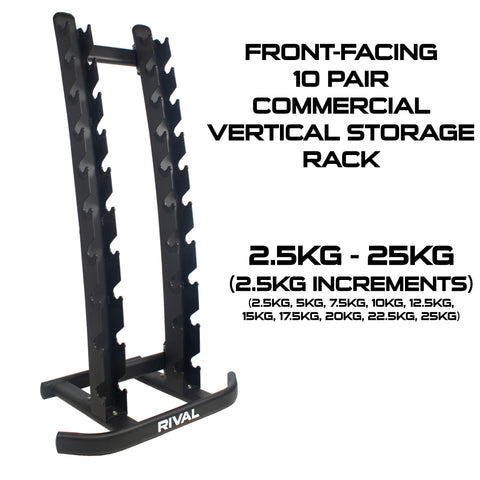 Rival Front-Facing 10 pair Commercial Vertical Hex Dumbbell Storage Rack