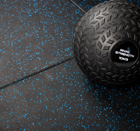 Rival Blue Fleck Premium Interlocking Rubber Gym Floor Tiles with Connectors (1m x 1m) (20mm)
