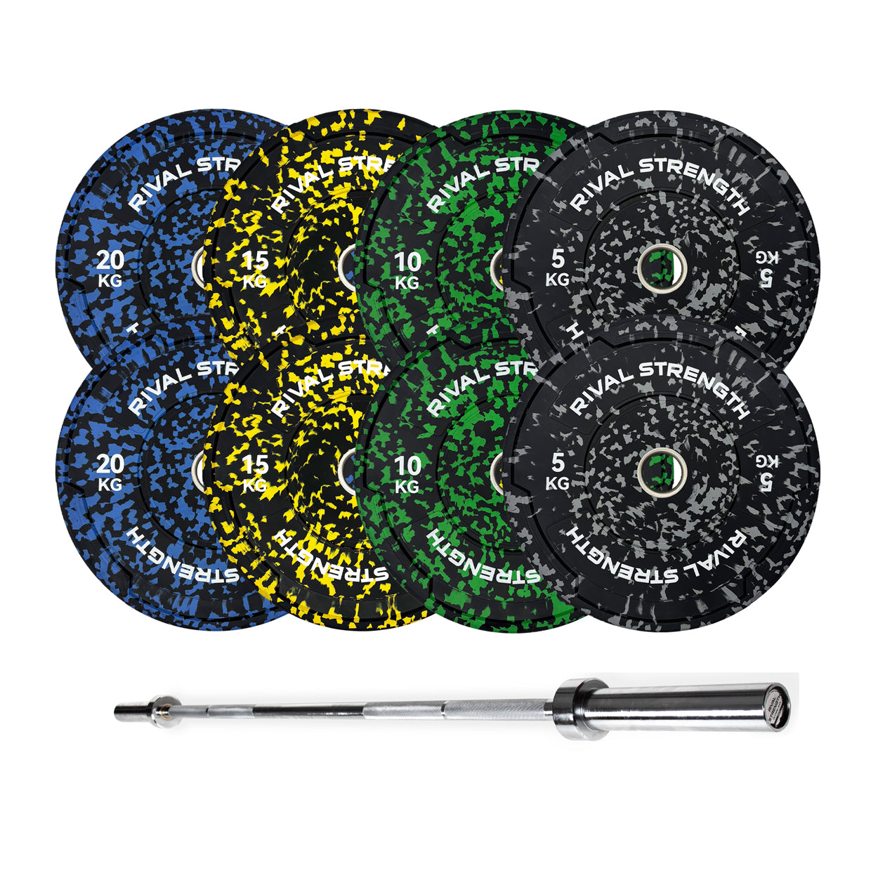 Rival Olympic Colour Splash Bumper Plate 2.0 and Optional Barbell Sets