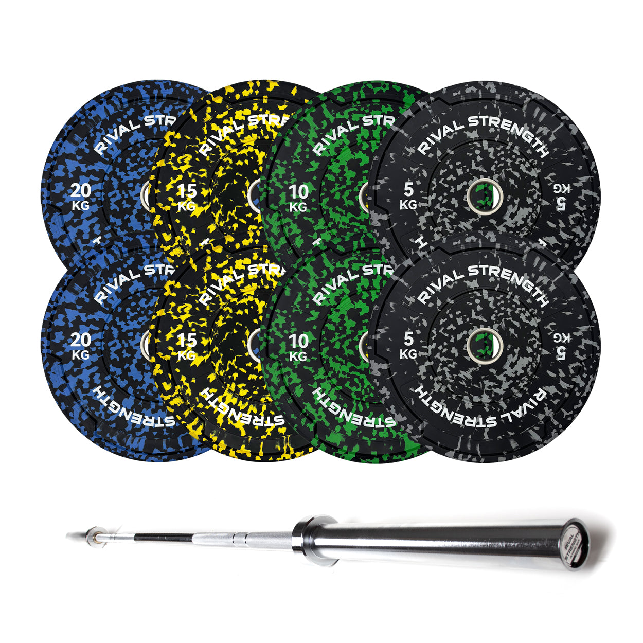 Rival Olympic Colour Splash Bumper Plate 2.0 and Optional Barbell Sets