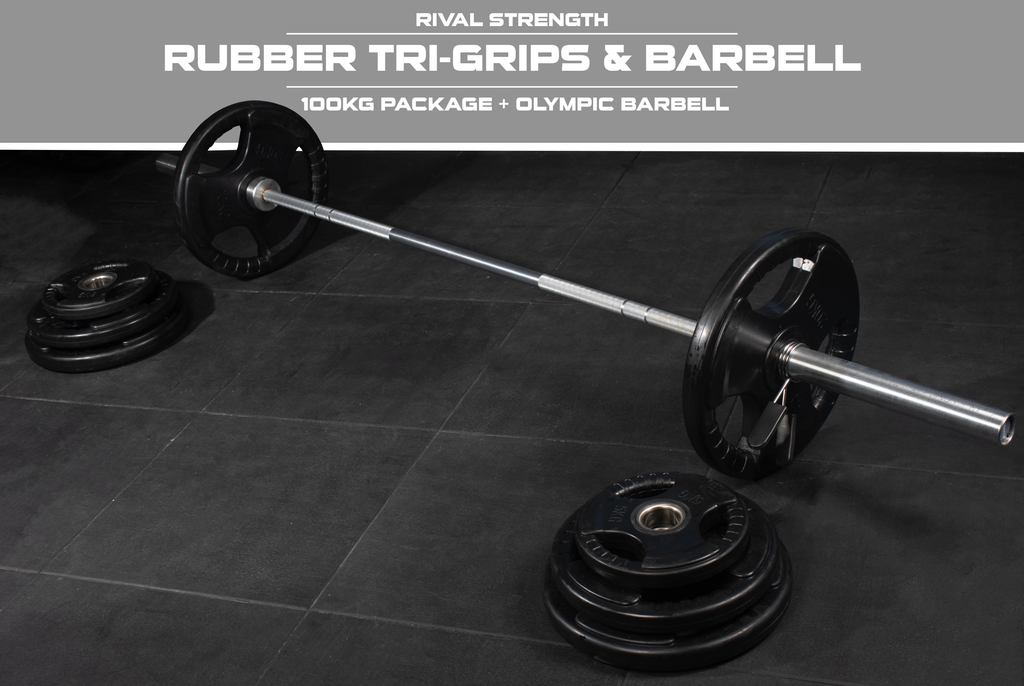 Olympic Rubber Tri-Grip Plate and Optional Barbell Sets