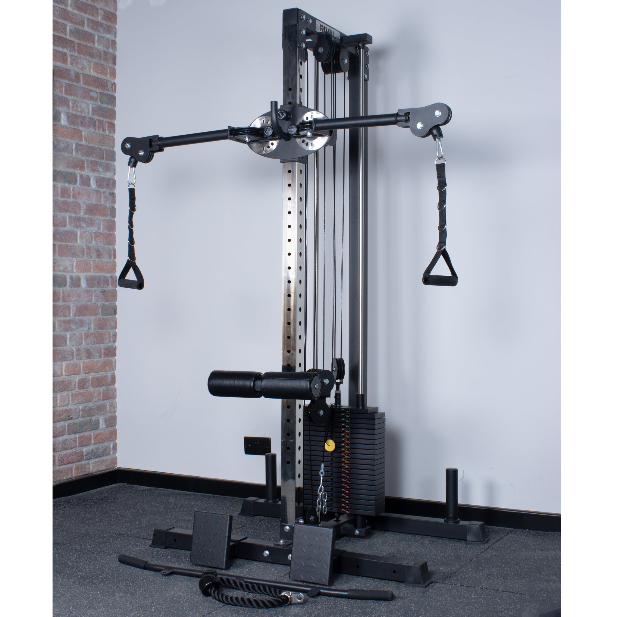 Rival Wall Mounted or Freestanding Adjustable Free Arm Functional Trainer Pulley System - 105KG Weight Stack