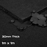 Black SBR Interlocking Rubber Gym Flooring with Connectors (1m x 1m) (30mm)