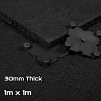 Black SBR Interlocking Rubber Gym Flooring with Connectors (1m x 1m) (30mm)