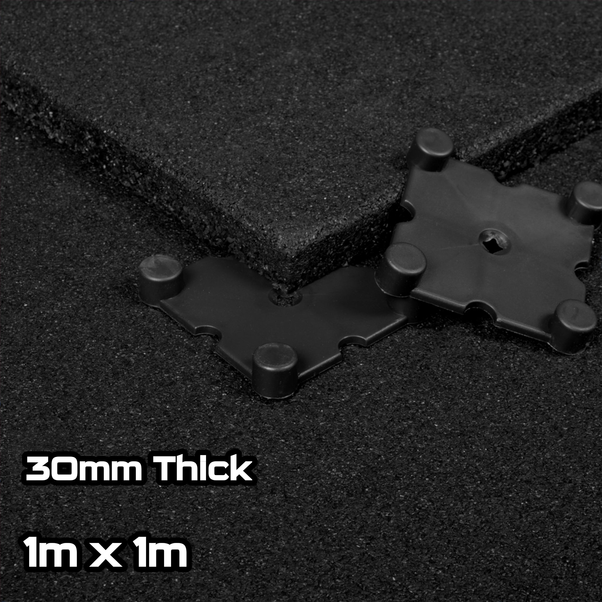 Black SBR Interlocking Rubber Gym Flooring with Connectors (1m x 1m) (30mm)