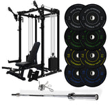 J-3 Series Power Rack with Cable System, Weight Plate, Barbell and Bench Set