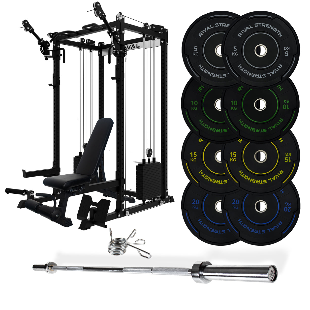 J-3 Series Power Rack with Cable System, Weight Plate, Barbell and Bench Set