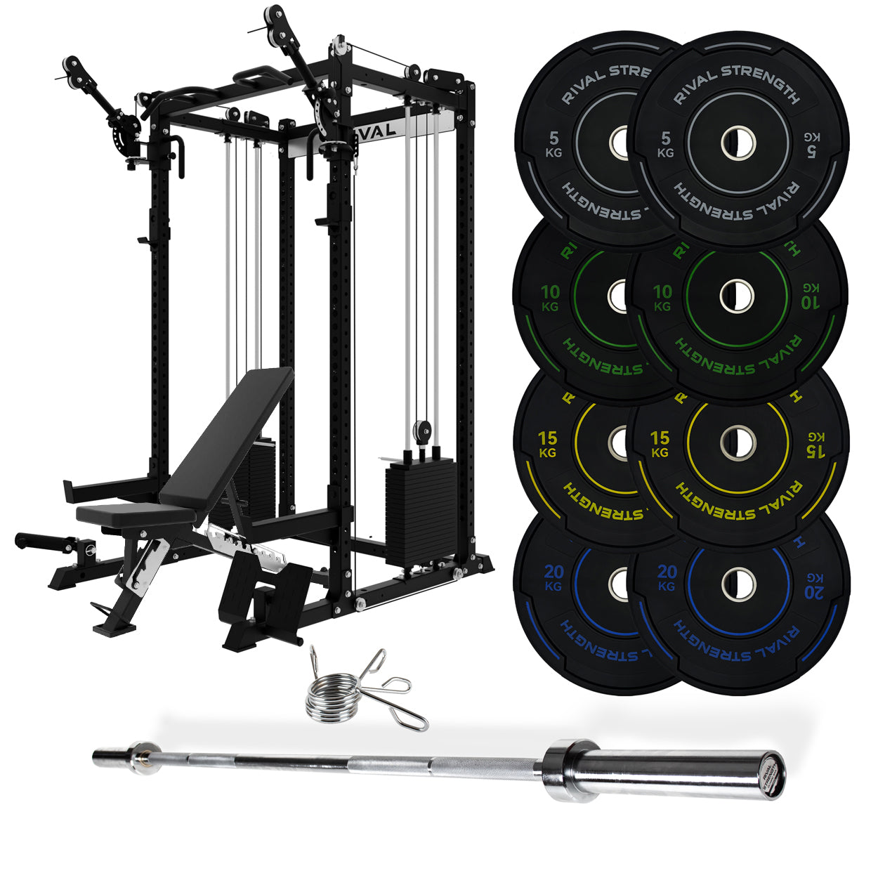 J-3 Series Power Rack with Cable System, Weight Plate, Barbell and Bench Set