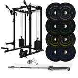 J-3 Series Power Rack with Cable System, Weight Plate, Barbell and Bench Set