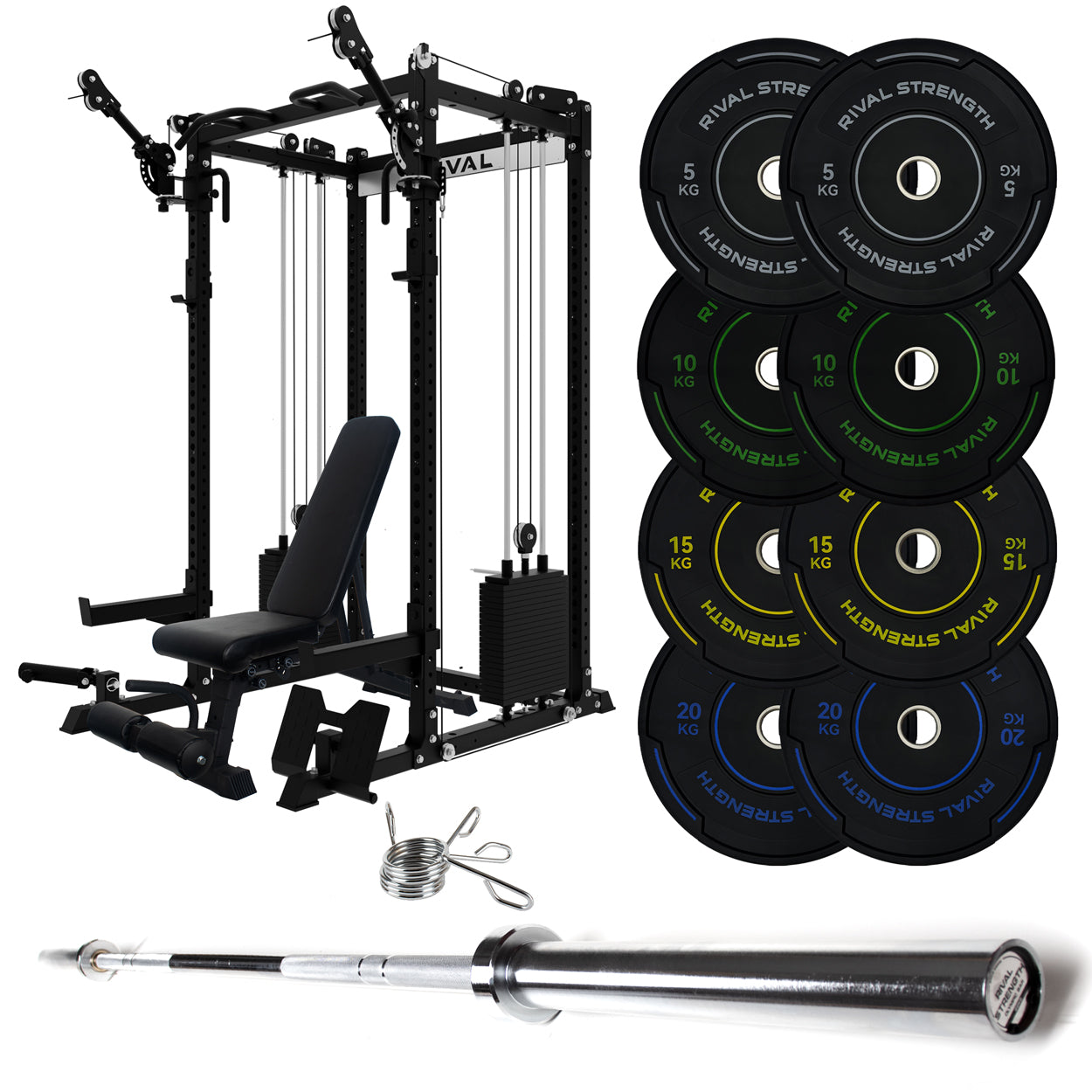 J-3 Series Power Rack with Cable System, Weight Plate, Barbell and Bench Set