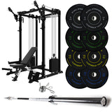 J-3 Series Power Rack with Cable System, Weight Plate, Barbell and Bench Set
