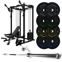 J-3 Series Power Rack with Cable System, Weight Plate, Barbell and Bench Set