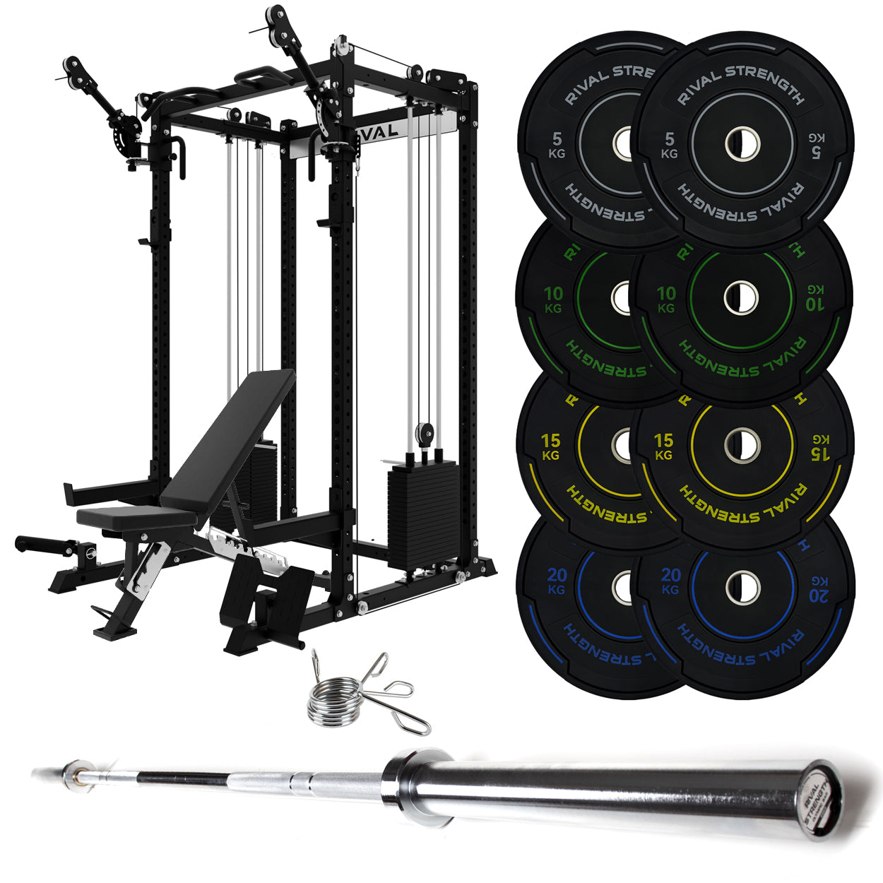 J-3 Series Power Rack with Cable System, Weight Plate, Barbell and Bench Set