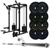 J-3 Series Power Rack with Cable System, Weight Plate, Barbell and Bench Set
