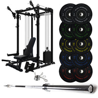 J-3 Series Power Rack with Cable System, Weight Plate, Barbell and Bench Set