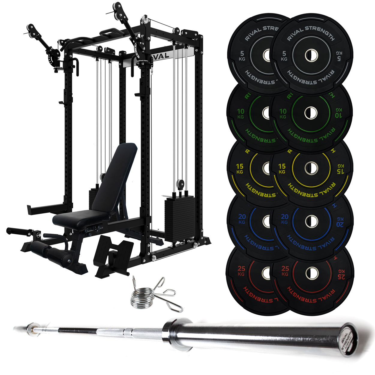 J-3 Series Power Rack with Cable System, Weight Plate, Barbell and Bench Set