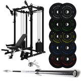 J-3 Series Power Rack with Cable System, Weight Plate, Barbell and Bench Set