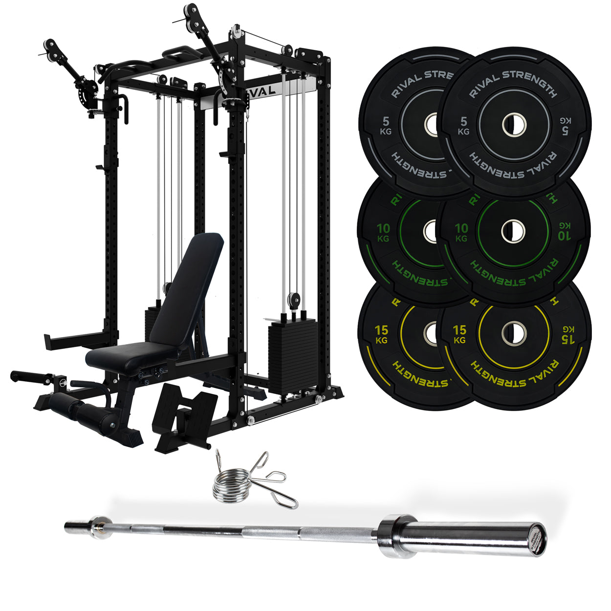 J-3 Series Power Rack with Cable System, Weight Plate, Barbell and Ben ...