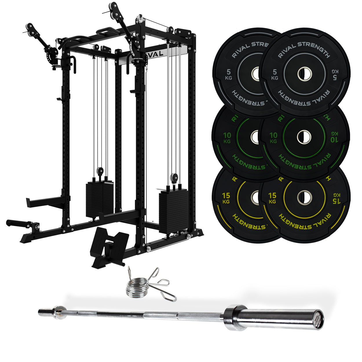 J-3 Series Power Rack with Cable System, Weight Plate, Barbell and Bench Set