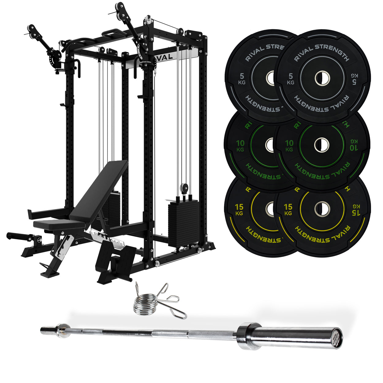 J-3 Series Power Rack with Cable System, Weight Plate, Barbell and Bench Set