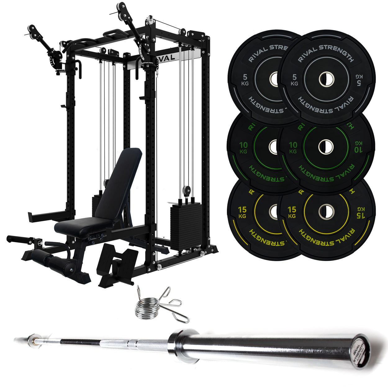 J-3 Series Power Rack with Cable System, Weight Plate, Barbell and Bench Set