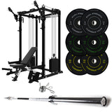 J-3 Series Power Rack with Cable System, Weight Plate, Barbell and Bench Set
