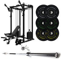J-3 Series Power Rack with Cable System, Weight Plate, Barbell and Bench Set