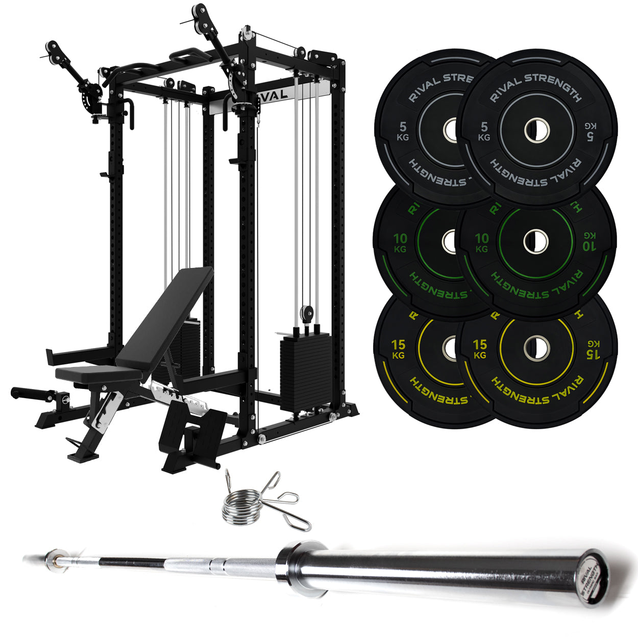 J-3 Series Power Rack with Cable System, Weight Plate, Barbell and Bench Set