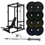 J-3 Series Power Rack with Cable System, Weight Plate, Barbell and Bench Set