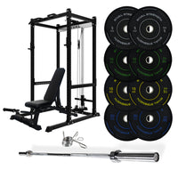 J-3 Series Power Rack with Cable System, Weight Plate, Barbell and Bench Set