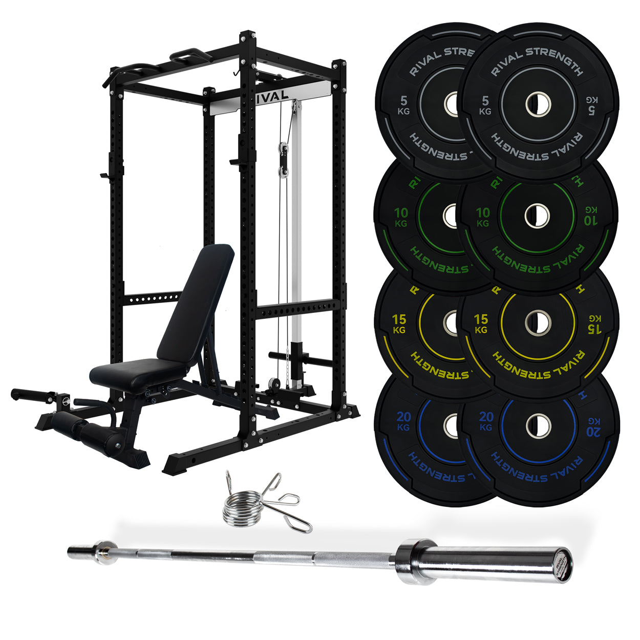 J-3 Series Power Rack with Cable System, Weight Plate, Barbell and Bench Set