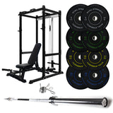 J-3 Series Power Rack with Cable System, Weight Plate, Barbell and Bench Set