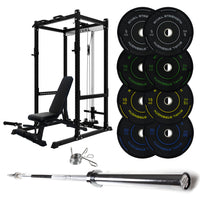 J-3 Series Power Rack with Cable System, Weight Plate, Barbell and Bench Set