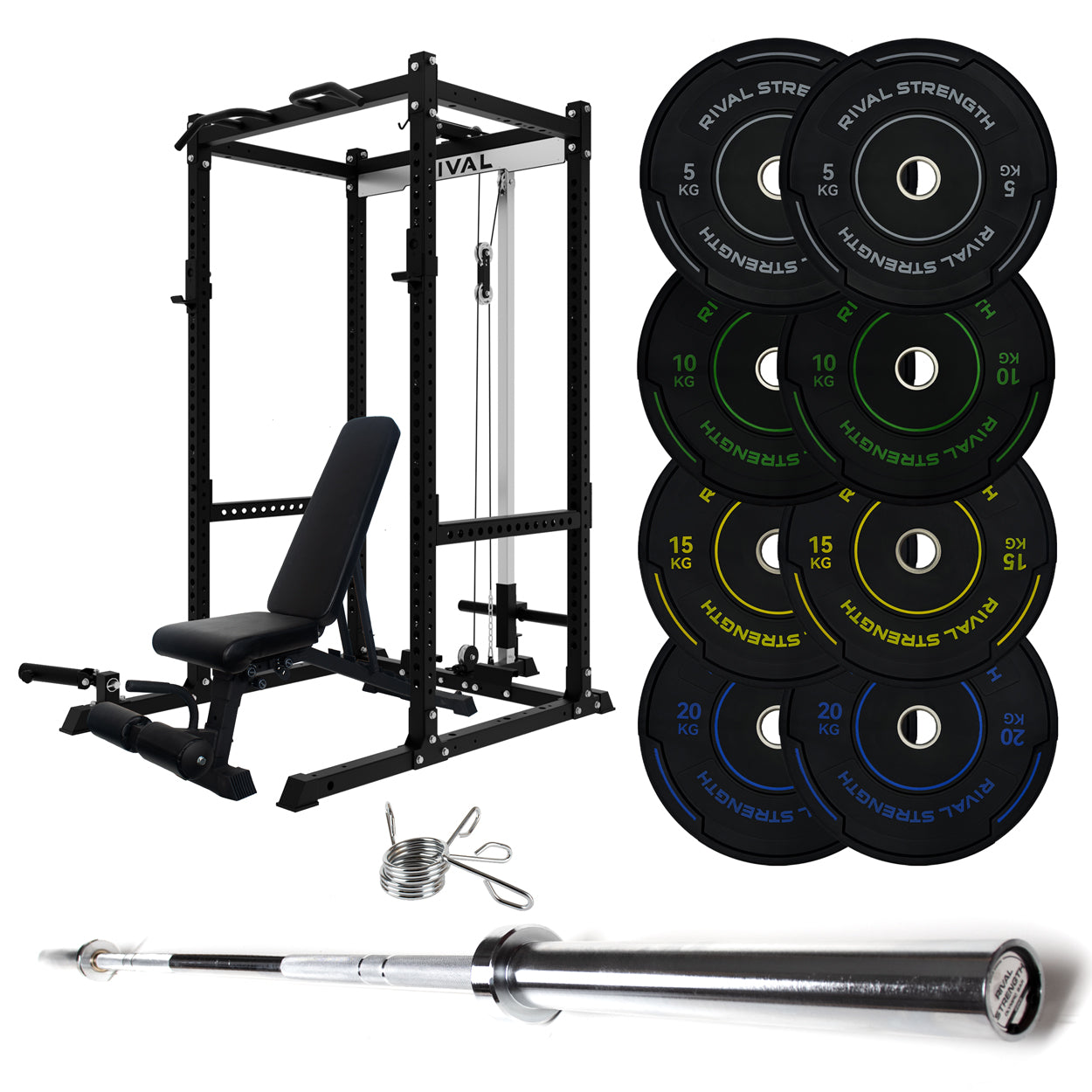 J-3 Series Power Rack with Cable System, Weight Plate, Barbell and Bench Set
