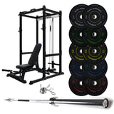 J-3 Series Power Rack with Cable System, Weight Plate, Barbell and Bench Set
