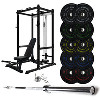 J-3 Series Power Rack with Cable System, Weight Plate, Barbell and Bench Set