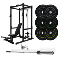 J-3 Series Power Rack with Cable System, Weight Plate, Barbell and Bench Set