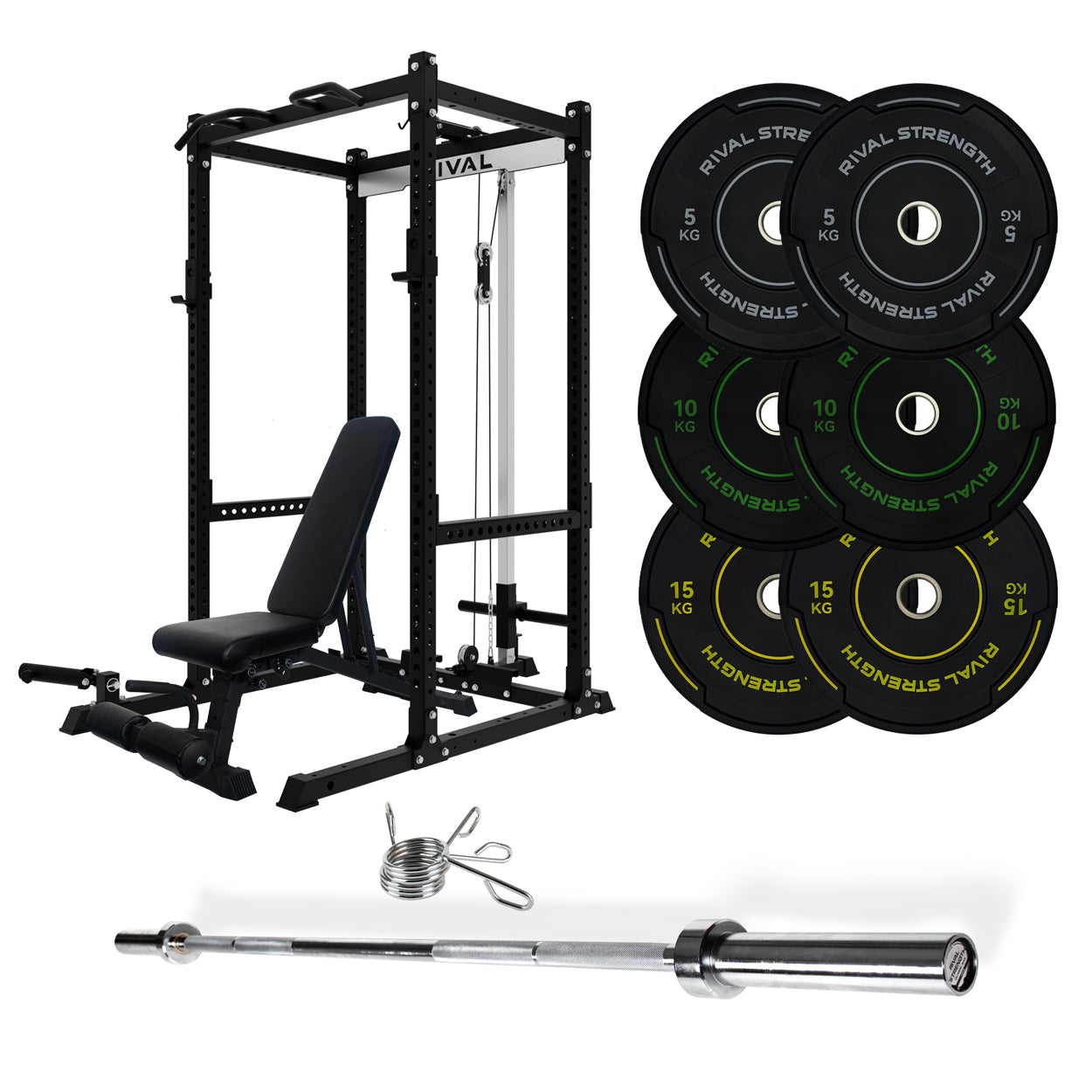 J-3 Series Power Rack with Cable System, Weight Plate, Barbell and Bench Set