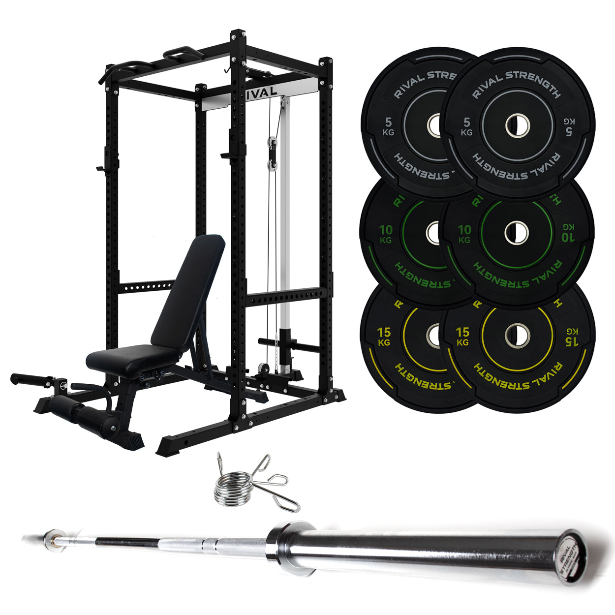 J-3 Series Power Rack with Cable System, Weight Plate, Barbell and Bench Set