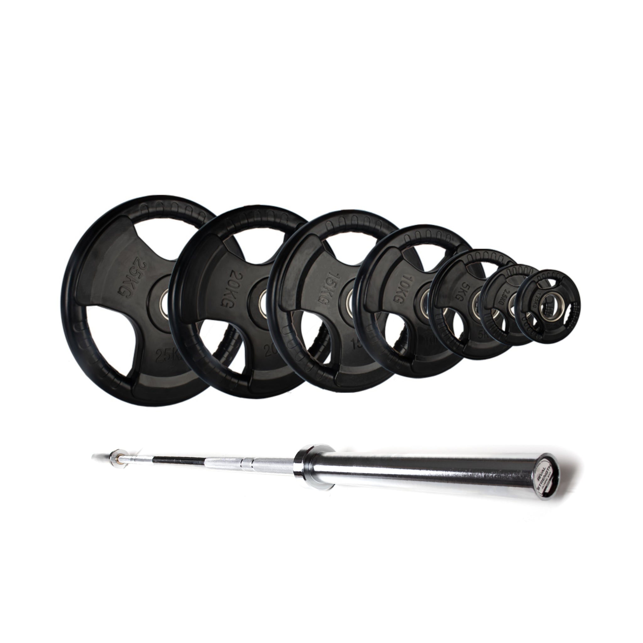 Olympic Rubber Tri-Grip Plate and Optional Barbell Sets