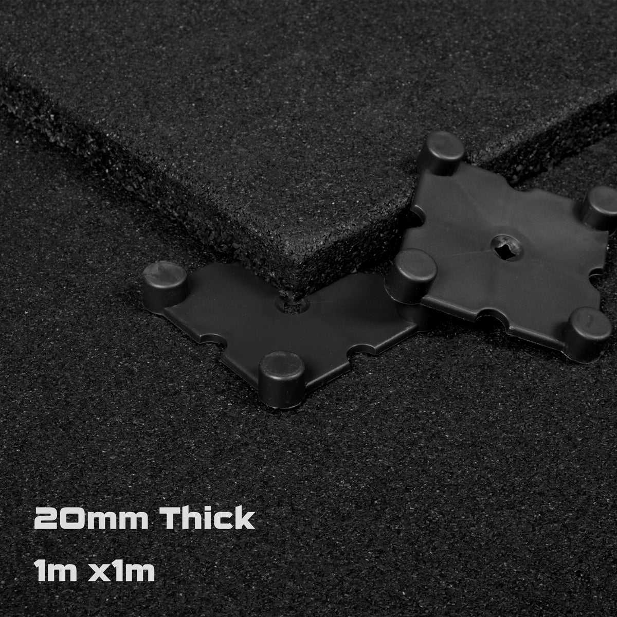 Black SBR Interlocking Rubber Gym Floor Tiles with Connectors (1m x 1m) (20mm)