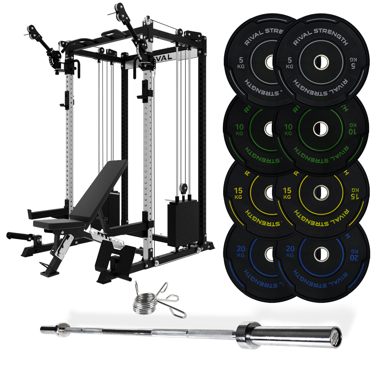 J-3 Series Power Rack with Cable System, Weight Plate, Barbell and Bench Set