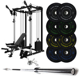 J-3 Series Power Rack with Cable System, Weight Plate, Barbell and Bench Set