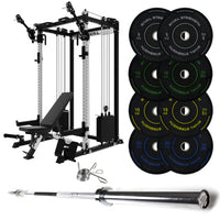 J-3 Series Power Rack with Cable System, Weight Plate, Barbell and Bench Set