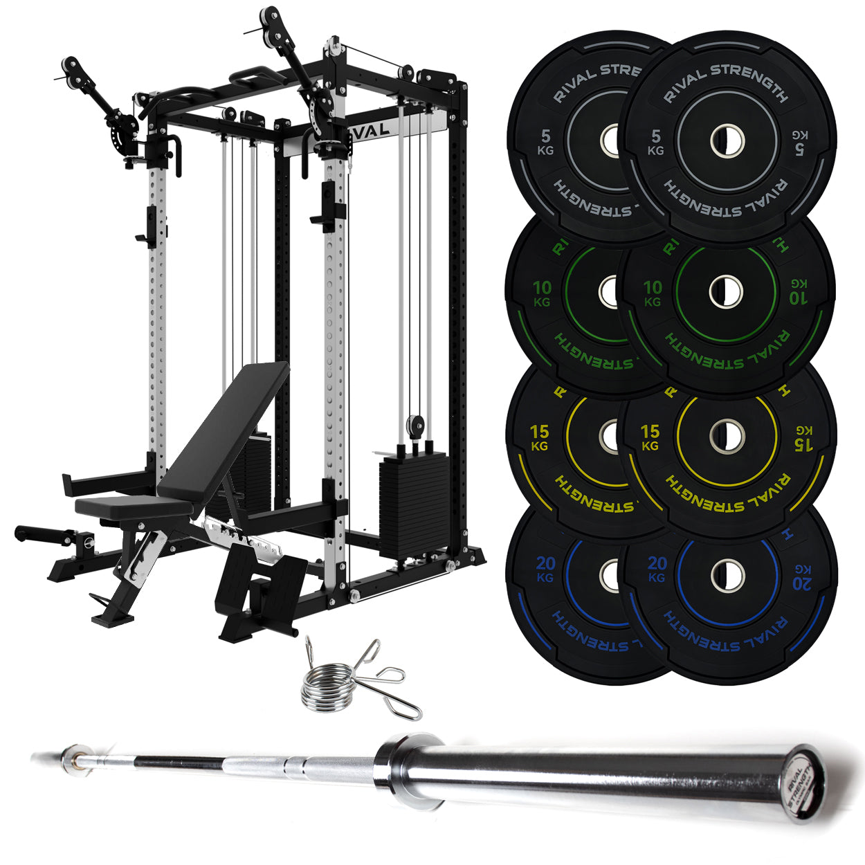 J-3 Series Power Rack with Cable System, Weight Plate, Barbell and Bench Set