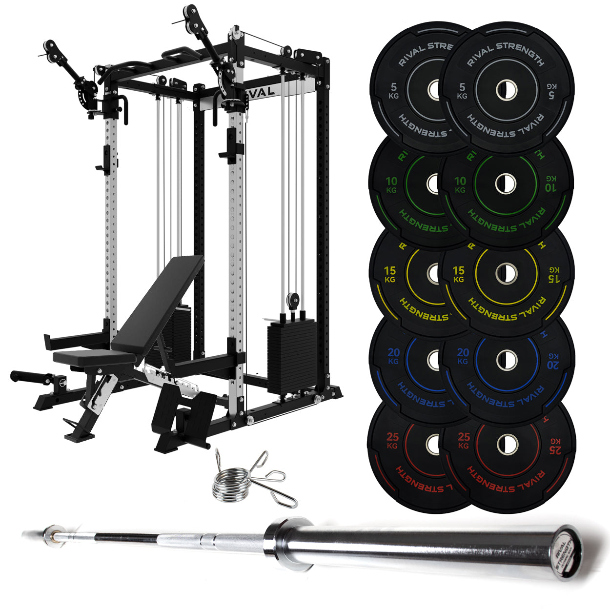 J-3 Series Power Rack with Cable System, Weight Plate, Barbell and Bench Set