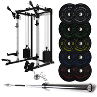 J-3 Series Power Rack with Cable System, Weight Plate, Barbell and Bench Set